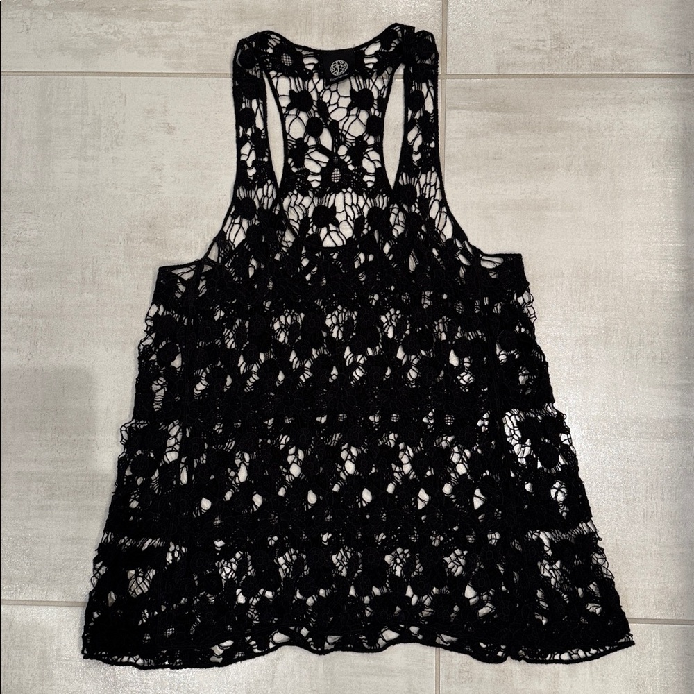 Bobeau Black Lace Crochet Top